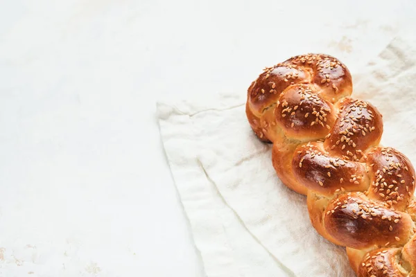 Challah Bread Sabbath Kiddush Ceremony Composition Freshly Baked Homemade Braided — Stock Photo, Image