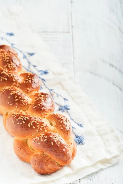 Pão Challah Composição Cerimônia Kiddush Sábado Pão Chalá Trançado Caseiro — Fotografia de Stock