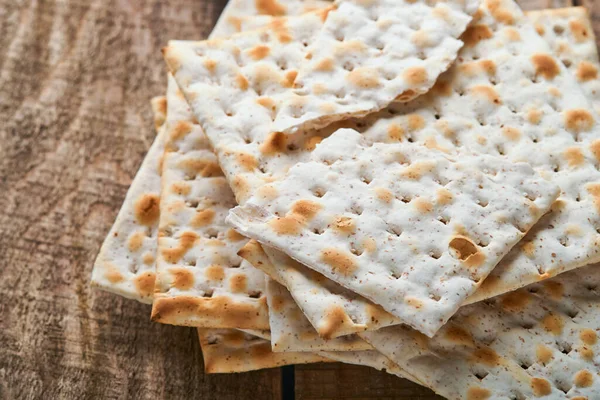 Matzah Traditional Ritual Jewish Bread Old Wooden Rustic Background Passover — Stock Photo, Image