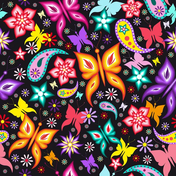 Renkli kelebeklerle desensiz çiçek deseni