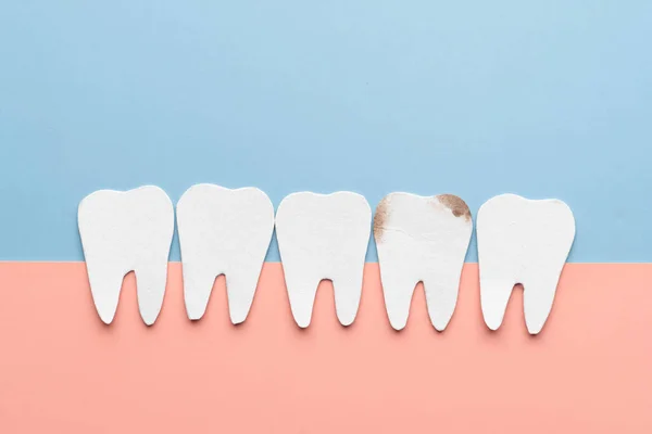 Decayed Tooth Good Tooth Cartoon Made Paper Common Problem Lead — Stock Photo, Image