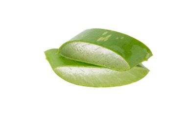 Fresh aloe vera slice isolated on white background. Gel from the leaves of aloe plants used for medicine and skin care. Close up.
