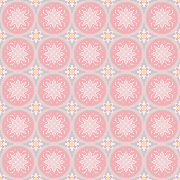 Resumen Rosa Azulejo Cemento Floral Patrón Sin Costura Vector Fondo — Vector de stock