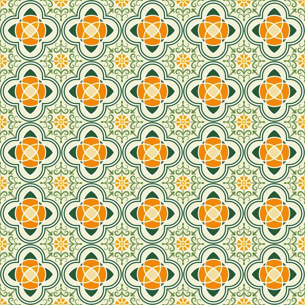 抽象オレンジ花モザイクタイルシームレスパターンベクトル幾何学的背景 — ストックベクタ