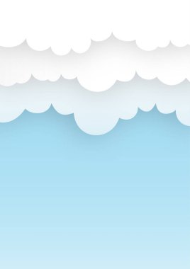 Soyut bulut arkaplanı, kağıt kesim biçimi, metin alanı ile mavi renk, vektör illüstrasyon sunumu, broşür, kapak ve poster şablonu