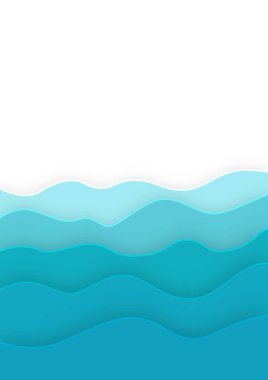 Okyanus arka planında soyut dalga denizi, kağıt kesim tarzı, beyaz renkli metin alanı ile mavi renk, vektör illüstrasyon sunumu, broşür, broşür, kapak ve poster şablonu