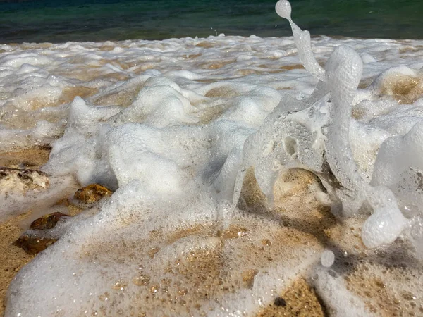 Gros Plan Mousse Mer Sur Sable Plage Thaïlande Belle Vague — Photo