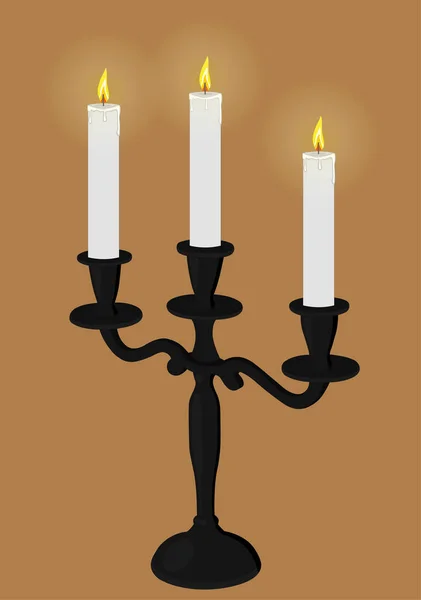 Schwarzer Vintage Kandelaber Mit Drei Weißen Kerzen Vektor Illustration — Stockvektor