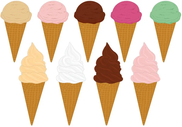 Gelato Gelato Morbido Diversi Gusti Colori Collezione Vettoriale Illustrazione — Vettoriale Stock