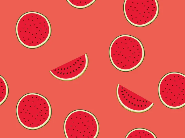 Wassermelone Scheiben Nahtlos Saftig Bunt Obst Hintergrund Vektor Illustration — Stockvektor