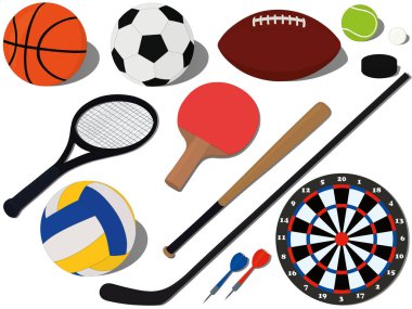 Farklı türde spor ekipmanı koleksiyonu vektör illüstrasyonu
