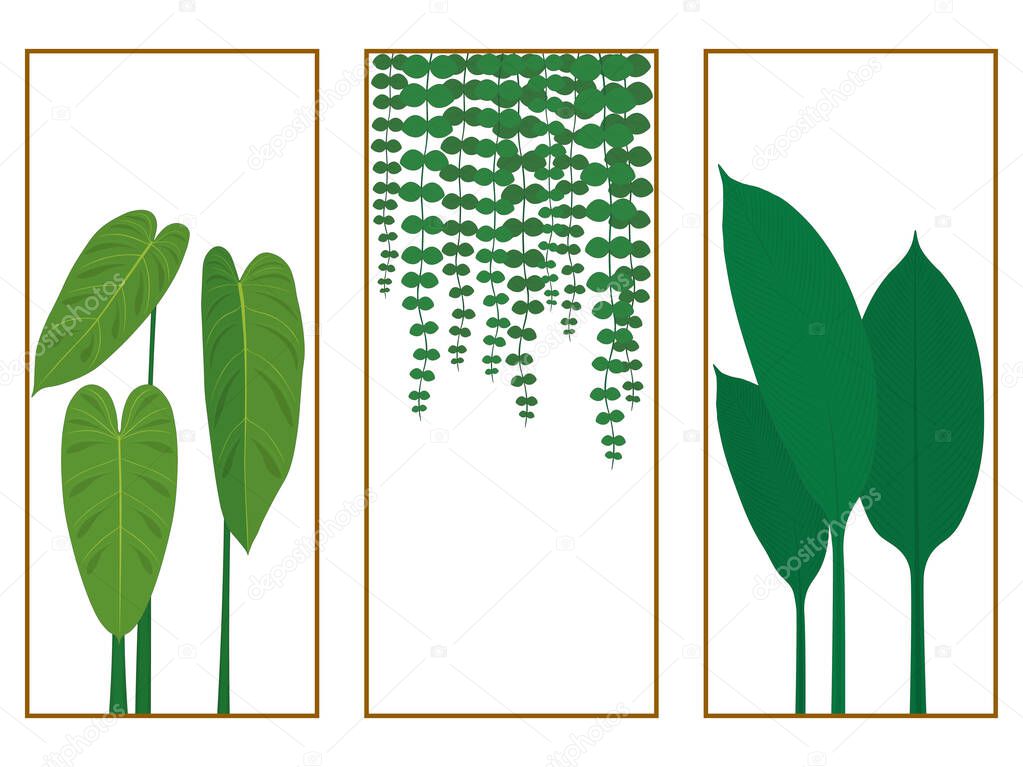 Tropical plants triptych painting vector illustration