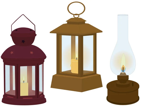 Векторные Иллюстрации Различных Типов Ламп Открытого Огня — стоковый вектор