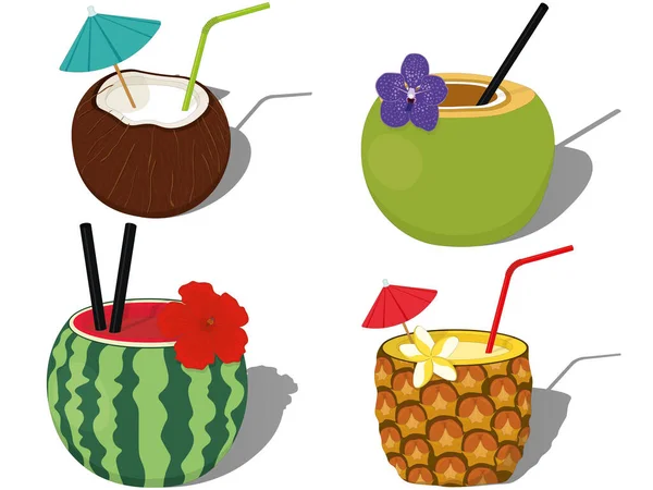 Sommer Strand Kühlende Cocktails Serviert Obst Vektor Illustration — Stockvektor