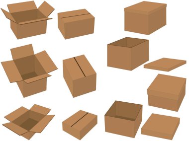 Kapalı ve açılmış karton kutu tipleri koleksiyon vektörü illüstrasyonuName