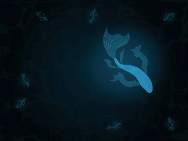 Deep Underwater Luminescenting Blue Fish Vector Illustration — 图库矢量图片