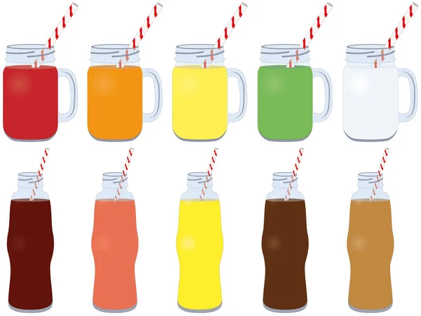 Cafe Cold Drinks Collection Served Glass Jars Vector Illustration — Stockvektor