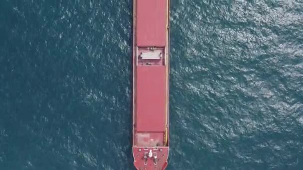Unloaded Red Cargo Ship Anchored Calm Water — Stok video