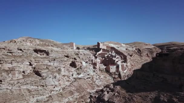 Oud Grieks Klooster Mar Saba Gelegen Een Klif Woestijn Van — Stockvideo