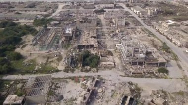 Abandoned Industrial site with rundown Buildings and neglected general condition.Old industrial building for demolition. 
