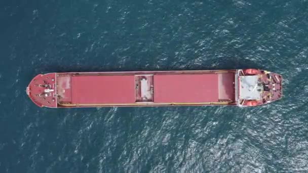 Unloaded Red Cargo Ship Anchored Calm Water — Wideo stockowe