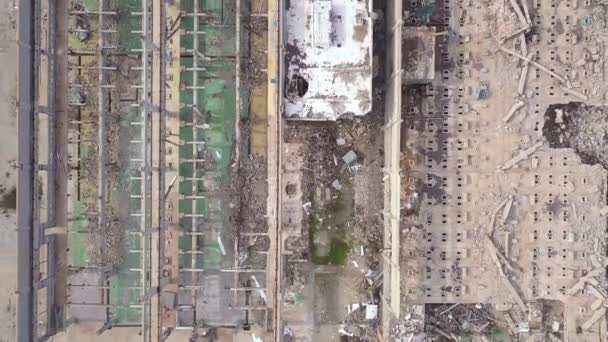 Aerial Tracking Run Buildings Aerial Flying Abandoned Factory — Video