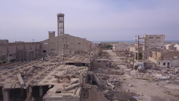 Abandoned Building Aerial View Old Factory Ruin — Stockvideo