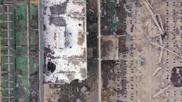 Abandoned Building Aerial View Old Factory Ruin — Stockvideo