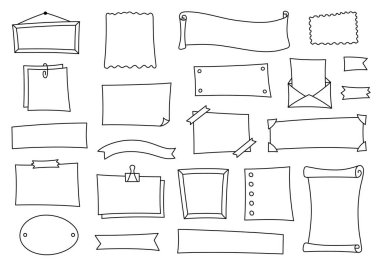 Günlük ve günlük kümesi ögesi karalama tarzında. Defter ve takvim için el çizimi çerçeve, vektör illüstrasyonu. Dekor planlayıcısı için hoş bir çizgi film tasarımı. Koleksiyon grafik izole etiketi