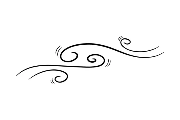 Sopro de vento no estilo doodle, ilustração vetorial. Acene ar frio durante o tempo ventoso. Esboço de símbolo de rajada para impressão e design. Elemento de linha preto isolado em um fundo branco — Vetor de Stock