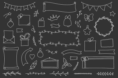 Yılbaşı çizimleri günlük, defter ve çizim tarzı programlar için. Çalışma ve çalışma için vektör takvimi. Dekorasyon çerçeveleri ve çizgilerden çıkartmalar koleksiyonu. Hoş bir arkaplan tasarımı