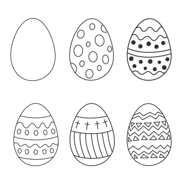 Easter set egg in doodle style. Collection outline eggs for design and print. Traditional religious holiday. Vector illustration, isolated elements on white background — Vector de stock