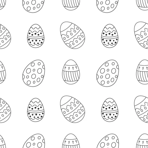 Easter eggs seamles pattern in doodle style, vector illustration. Celebration background for print and design. Outline egg for paint and decoration. Traditional religious holiday — Vector de stock