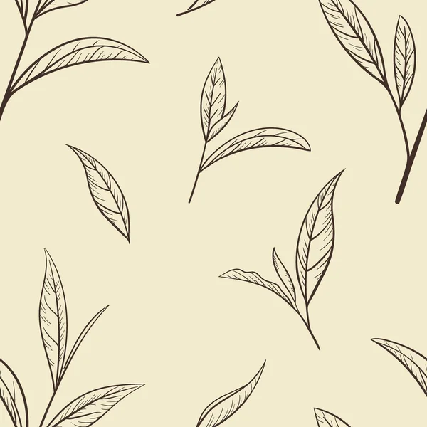 Зеленый чай лист нарисован вручную безморщинистым узором. Скетч чай органические продукты питания и напитки. Векторная иллюстрация, бесшовный рисунок на бумажном фоне. Листья для печати и дизайна — стоковый вектор