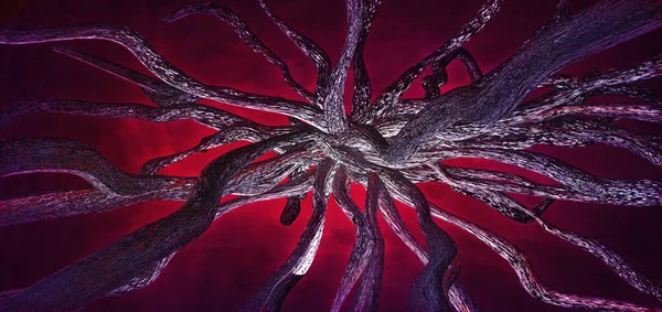 Dokunaçlı, soyut, organik yaratık konsepti. Bilimsel arkaplan oluşturma 3B