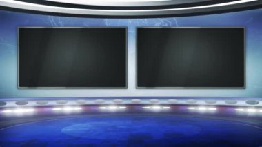 İki boş ekranı olan sanal bir arka plan, TV haber bülteni ya da reklamları için ideal. Yeşil ekranlı, VR izleme sisteminde uygun bir 3D illüstrasyon