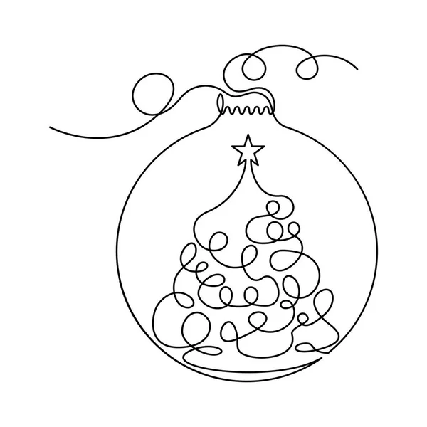 Bola Decoración Navidad Con Patrón Árbol Navidad Línea Continua Ilustración Gráficos vectoriales