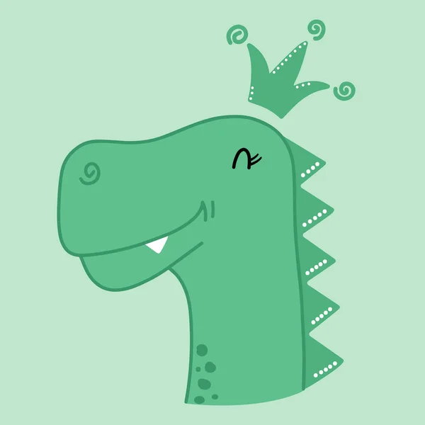 Leuke Dinosaurus Vector Illustratie Geïsoleerd Een Groene Achtergrond Scandinavisch Cartoon — Stockvector