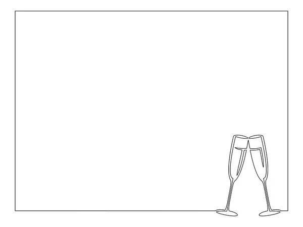 Cadre Avec Deux Verres Champagne Ligne Continue Illustration Vectorielle Isolée — Image vectorielle