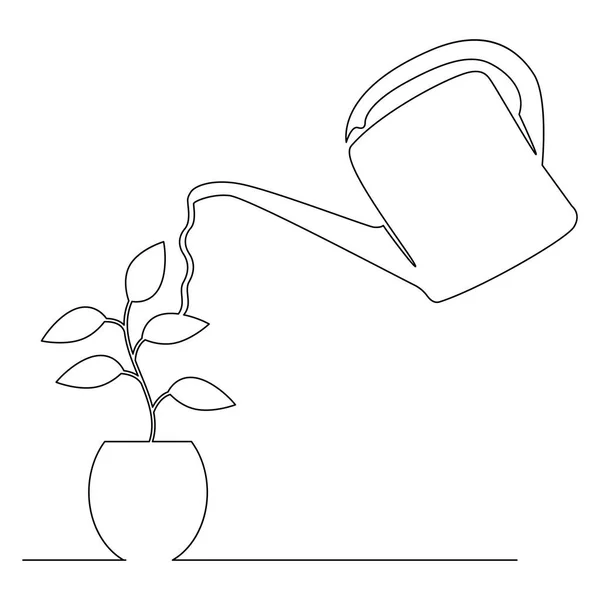 Plantas Riego Línea Continua Ilustración Vectorial Aislada Sobre Fondo Blanco — Archivo Imágenes Vectoriales