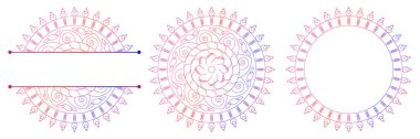 Çiçek mandalası seti. Kına Mehndi ya da dövme dekorasyonu için mandala şeklinde ayrık desen. Etnik oryantal tarzda dekoratif süsleme, vektör illüstrasyonu.