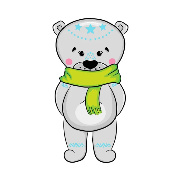 Cute Polar Bear Scarf Vector Cartoon Illustration Isolated White Background — 图库矢量图片