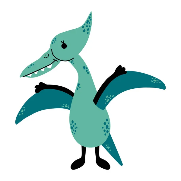 Leuke Kleine Dinosaurus Pterodactylus Vector Illustratie Geïsoleerd Een Witte Achtergrond — Stockvector
