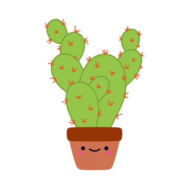 Tatlı çizgi film kaktüsü. Opuntia. Beyaz arkaplanda izole edilmiş vektör çizimi. İskandinav tarzı düz tasarım. Çocuk yazdırma kavramı.