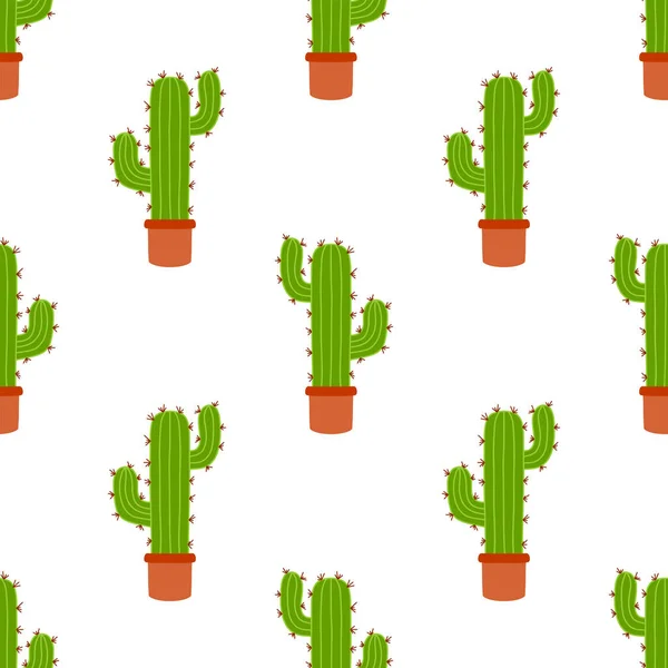 Seamless Pattern Cute Cartoon Cactus Vector Illustration Isolated White Background — Stock Vector