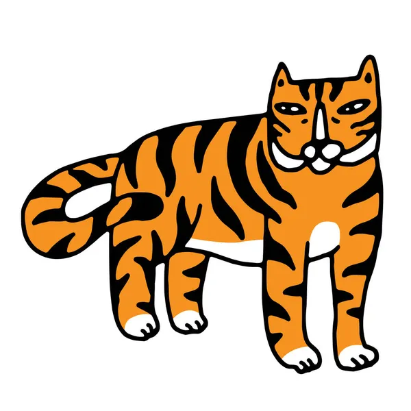 Tiger Doodle Cartoon Style Симпатичный Ручной Тигренок Векторная Цветная Иллюстрация — стоковый вектор