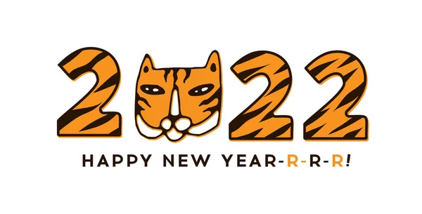 Nový Rok Koncepce Tygra2022 Čísla Roku 2022 Pruhy Roztomilou Tygří — Stockový vektor