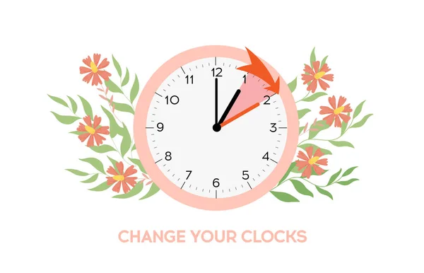 Hora Verão Começa Mudança Tempo Uma Hora Antes Mudar Relógios — Vetor de Stock