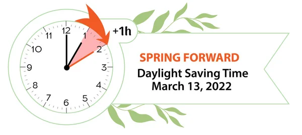 Comienza Horario Verano Spring Forward March 2022 Web Banner Reminder — Vector de stock