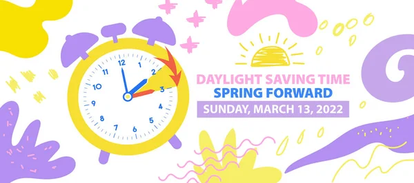 Koncept Daylight Saving Time Začíná Spring Forward Time Banner Módním — Stockový vektor